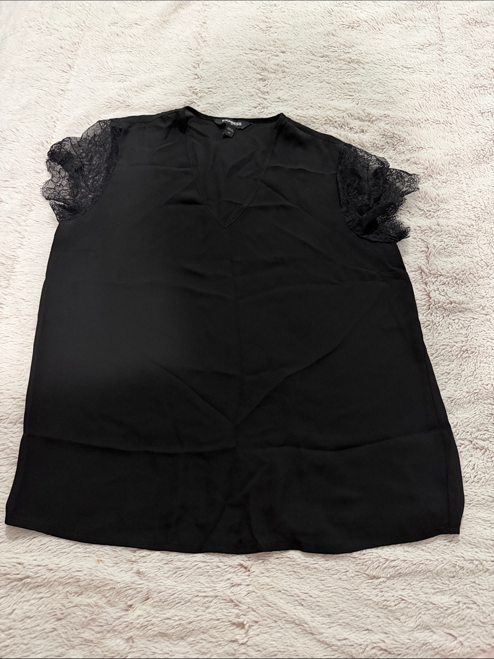 Express Black V-Neck Tunic with Lace Cap Sleeves